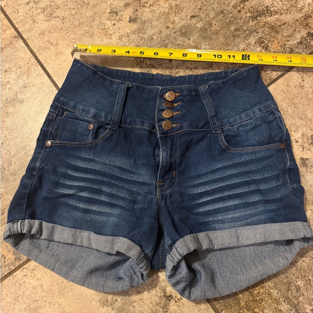 Always Friday Cuffed Denim Shorts Size 7 With Pockets Blue High-Rise Jean Shorts